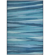 Coastal blue modern abstract rug with ocean-inspired design.